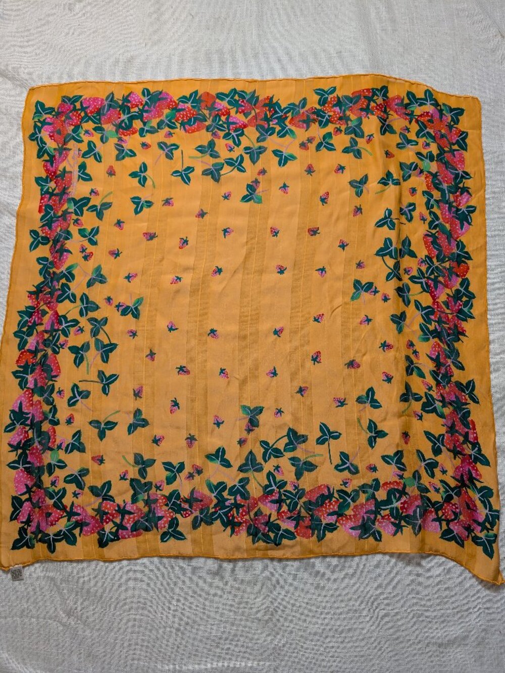 Emanuel Ungaro 100% Silk Orange Red Strawberry Print Square Scarf 34x34” - Picture 3 of 7